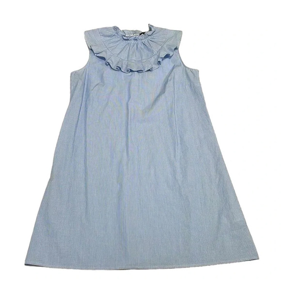 Halogen High Neck Dress Frill Striped Blue White Size Large L - Picture 4 of 15